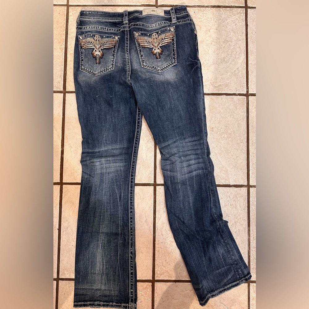 Miss Me Dark Blue Denim Jeans with Silver Accents